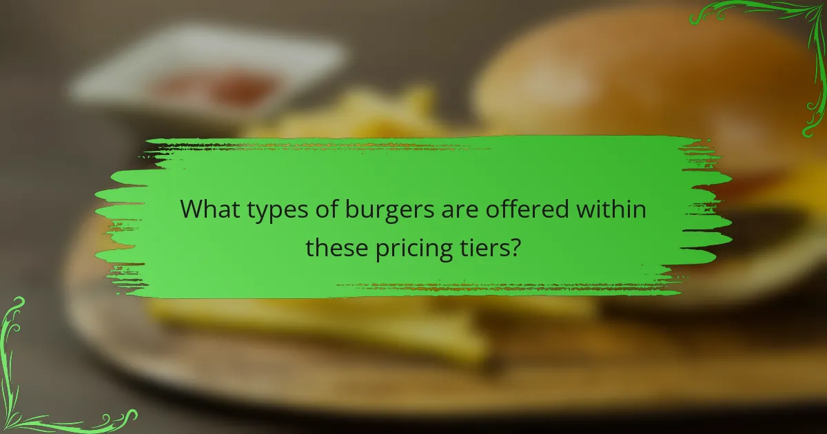 What types of burgers are offered within these pricing tiers?